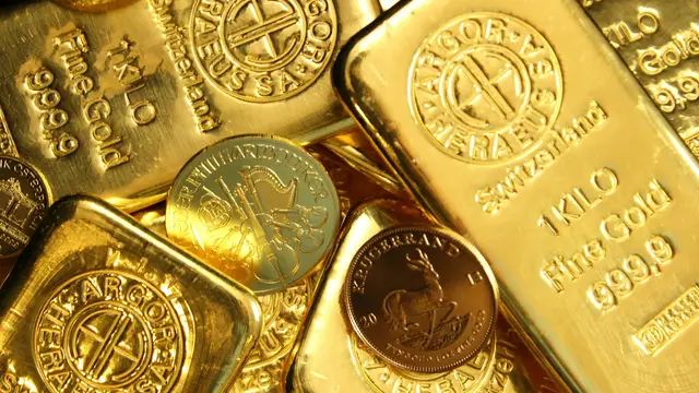 Gold bars and bullion coins together