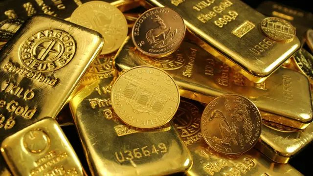 Gold bars and gold coins